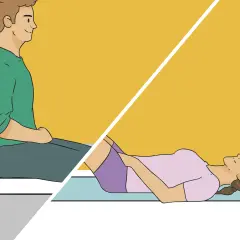 Homme assis et femme allongée pratiquant l'exercice de Kegel pour renforcer le plancher pelvien.