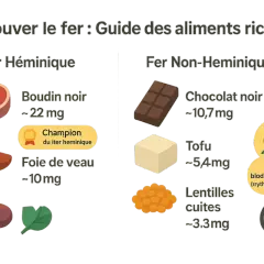 Guide des aliments riches en fer : boudin noir, foie de veau, chocolat noir, tofu et lentilles. Le boudin noir est le champion !