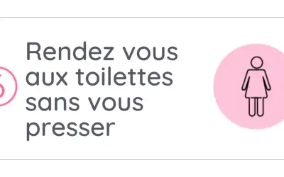 Conseil 6 : Rendez-vous aux toilettes sans vous presser pour une position pour bien vider sa vessie. Icône femme.