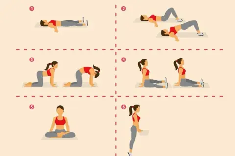 Série d'exercices pour renforcer le plancher pelvien, incluant des mouvements au sol et assis. Idéal pour un excercice de kegel complet.