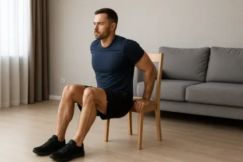 Homme faisant des dips chaise pour renforcer ses triceps.
