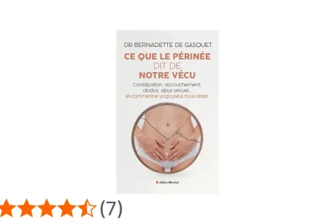 Livre sur le périnée, abordant constipation et accouchement. Image d'un ventre avec des fissures, symbolisant un périnée gonflé.