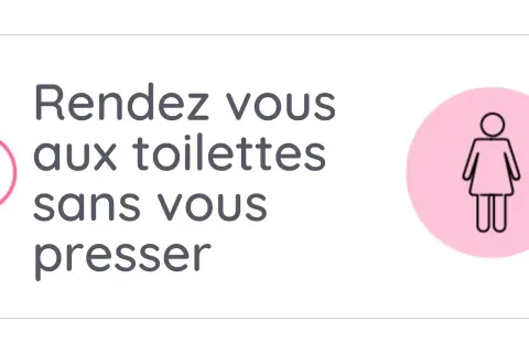 Conseil 6 : Rendez-vous aux toilettes sans vous presser pour une position pour bien vider sa vessie. Icône femme.